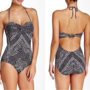 Robin Piccone Renee Twist Bandeau One Piece Swimsuit in Black & white